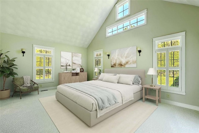 26 Old Richmond Townhouse Rd, Richmond, RI 02812 - bedroom featuring carpet, high vaulted ceiling, and baseboards