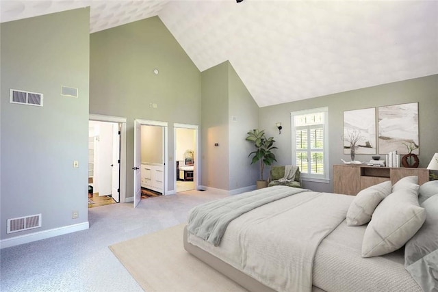 26 Old Richmond Townhouse Rd, Richmond, RI 02812 - carpeted bedroom with high vaulted ceiling and baseboards