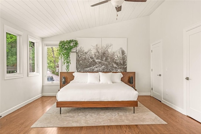12 Hazel Point Rd, Smithfield, RI 02917 - bedroom with lofted ceiling, baseboards, wood finished floors, ceiling fan, and wood ceiling