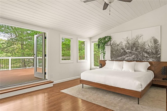 12 Hazel Point Rd, Smithfield, RI 02917 - bedroom featuring lofted ceiling, baseboards, wood finished floors, ceiling fan, and access to outside