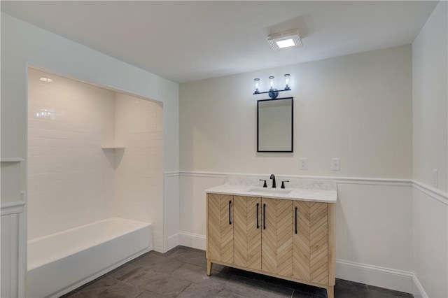 247 Quaker Ln, Scituate, RI 02857 - full bathroom with a wainscoted wall, vanity, and shower / washtub combination