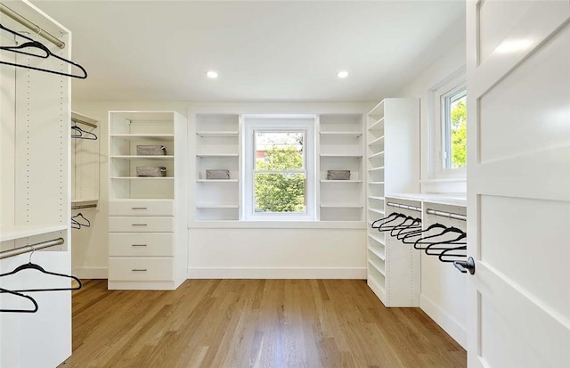 spacious closet with light wood-style flooring