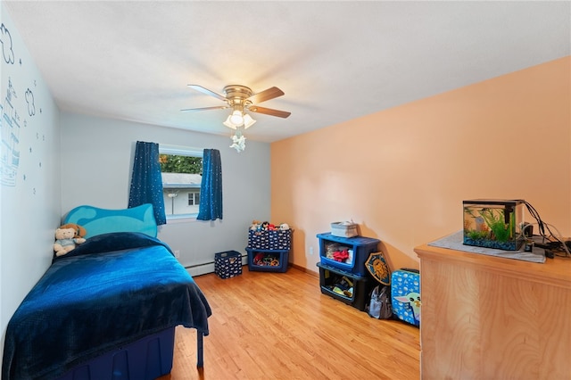 211 Iroquois Rd, Cumberland, RI 02864 - bedroom featuring light wood finished floors, a baseboard radiator, and ceiling fan