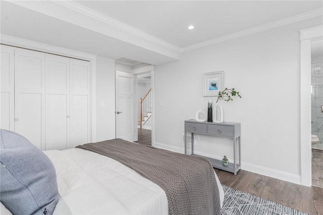 0 Matunuck Beach Rd, South Kingstown, RI 02879 - bedroom with wood finished floors, baseboards, a closet, recessed lighting, and crown molding