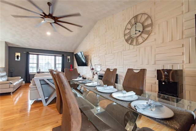 10 Flanders St, Johnston, RI 02919 - dining space featuring ceiling fan, lofted ceiling, and wood finished floors