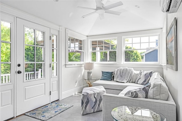 286 Kingstown Rd, Narragansett, RI 02882 - sunroom / solarium featuring french doors, a wall mounted air conditioner, and vaulted ceiling