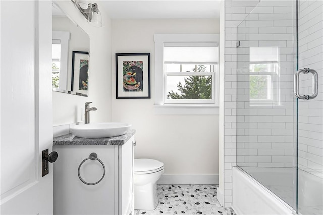 286 Kingstown Rd, Narragansett, RI 02882 - full bathroom with toilet, vanity, enclosed tub / shower combo, and baseboards