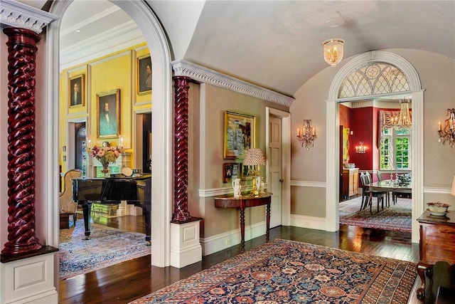 14 Leroy Ave, Newport, RI 02840 - foyer entrance featuring wood-type flooring, lofted ceiling, and arched walkways