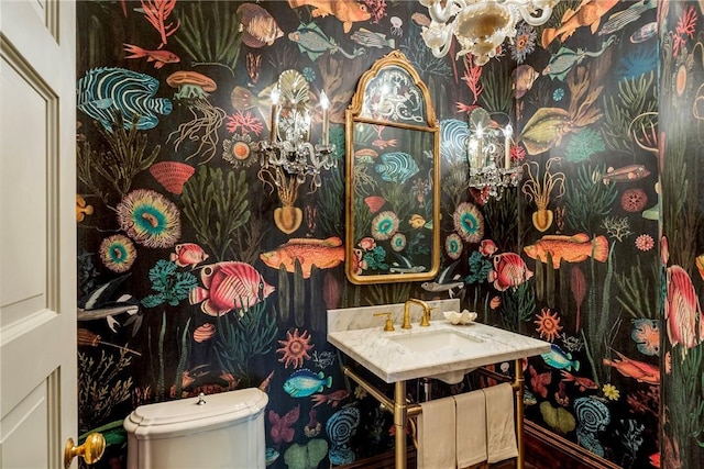 14 Leroy Ave, Newport, RI 02840 - half bath featuring vanity and wallpapered walls