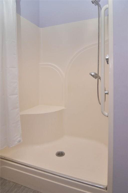bathroom with a shower stall