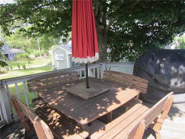 0 Beach Rd, Portsmouth, RI 02871 - deck with a yard, an outdoor structure, outdoor dining space, and a shed
