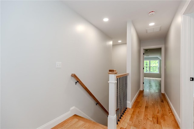 300 Tower Hill Rd, Cumberland, RI 02864 - corridor featuring an upstairs landing, light wood-style floors, recessed lighting, and baseboards