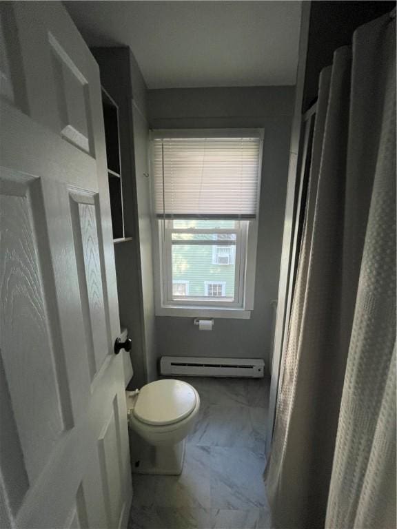 8 Aldrich St, Hopkinton, RI 02898 - full bath featuring baseboard heating, marble finish floors, and toilet