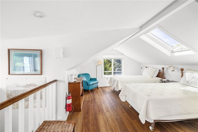 125 Sakonnet Point Rd, Little Compton, RI 02837 - bedroom with a skylight, lofted ceiling, and dark wood-style floors