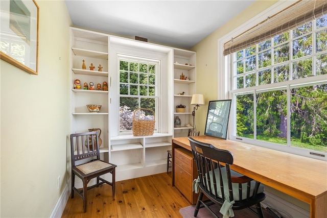 125 Sakonnet Point Rd, Little Compton, RI 02837 - home office featuring hardwood / wood-style floors, built in desk, and baseboards
