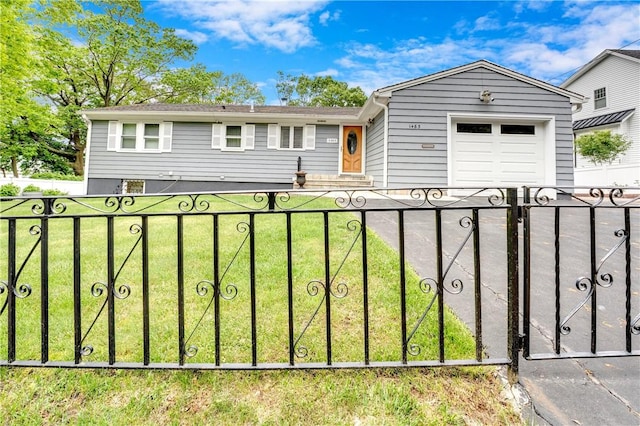 single story home featuring concrete driveway and a garage