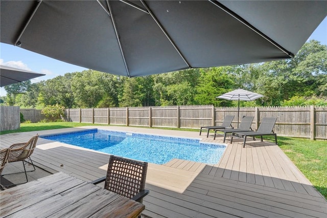 96 Roger Williams Dr, North Kingstown, RI 02852 - view of swimming pool with a fenced backyard and a wooden deck