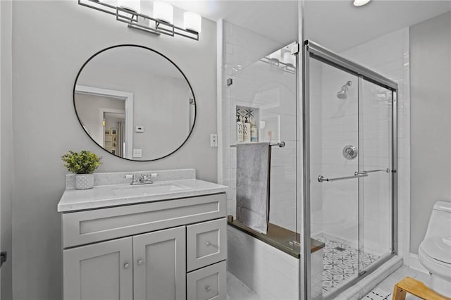 96 Roger Williams Dr, North Kingstown, RI 02852 - bathroom featuring toilet, a shower stall, and vanity