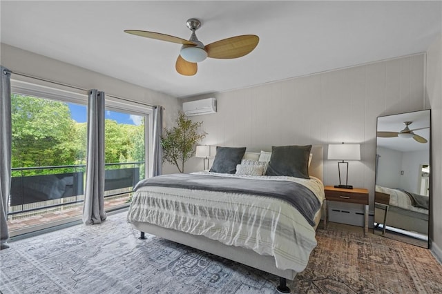 96 Roger Williams Dr, North Kingstown, RI 02852 - bedroom featuring a wall unit AC, access to exterior, and ceiling fan