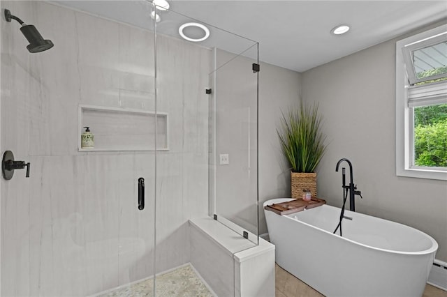 96 Roger Williams Dr, North Kingstown, RI 02852 - bathroom featuring a shower stall and a freestanding tub