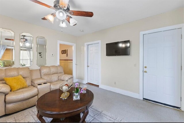 97 Detroit Ave, Providence, RI 02907 - carpeted living room featuring a ceiling fan and baseboards