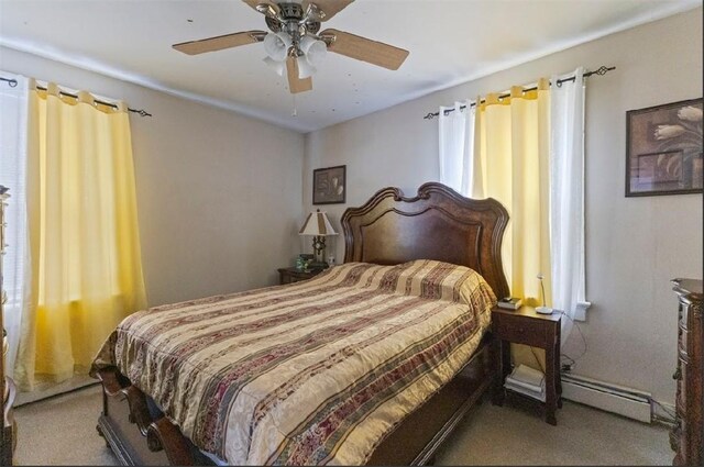 97 Detroit Ave, Providence, RI 02907 - carpeted bedroom with a ceiling fan and a baseboard radiator
