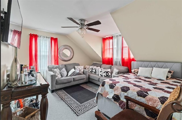 97 Detroit Ave, Providence, RI 02907 - carpeted bedroom with a ceiling fan and lofted ceiling