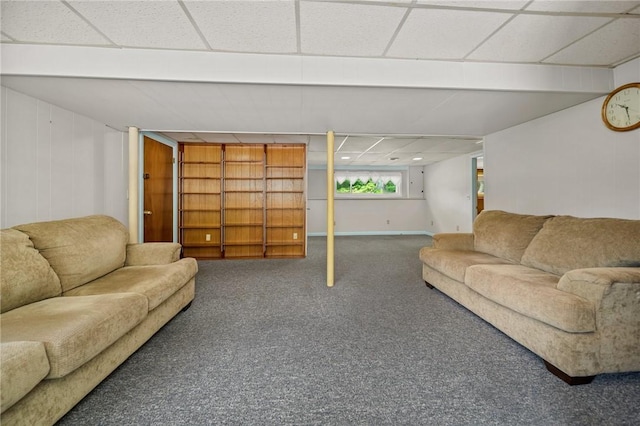 10 Meadowland Dr, North Kingstown, RI 02852 - living area featuring carpet flooring, a paneled ceiling, and baseboards