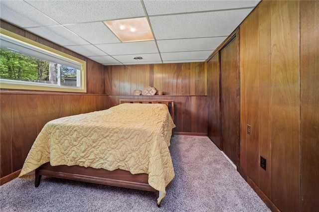 10 Meadowland Dr, North Kingstown, RI 02852 - bedroom with carpet, wooden walls, and a drop ceiling
