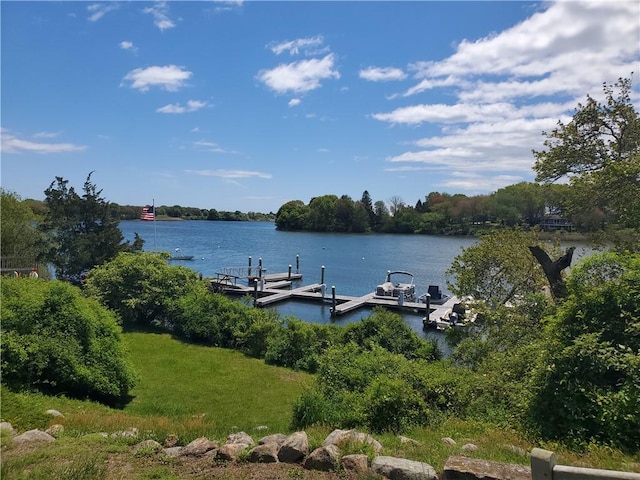 dock area featuring a water view