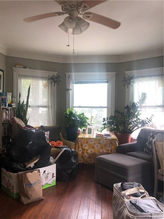 10 Bellevue Ave, Providence, RI 02907 - living room with a ceiling fan and hardwood / wood-style flooring