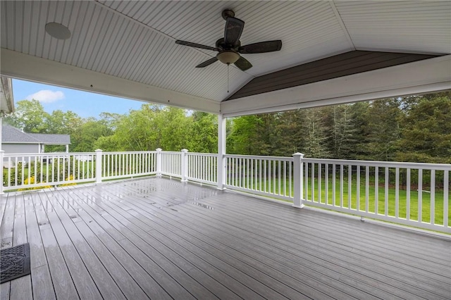 1351 Pippin Orchard Rd, Cranston, RI 02921 - wooden terrace with ceiling fan and a lawn