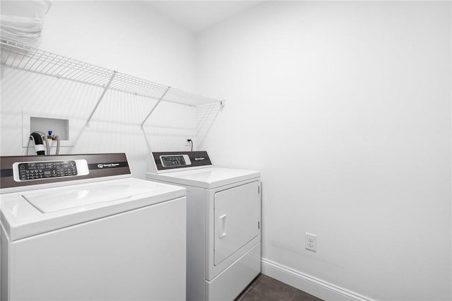 1351 Pippin Orchard Rd, Cranston, RI 02921 - clothes washing area with separate washer and dryer, baseboards, and dark tile patterned flooring