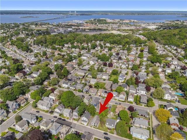 10 Curry Ave, Newport, RI 02840 - aerial view of property's location featuring a nearby body of water, a notable bridge, and nearby suburban area
