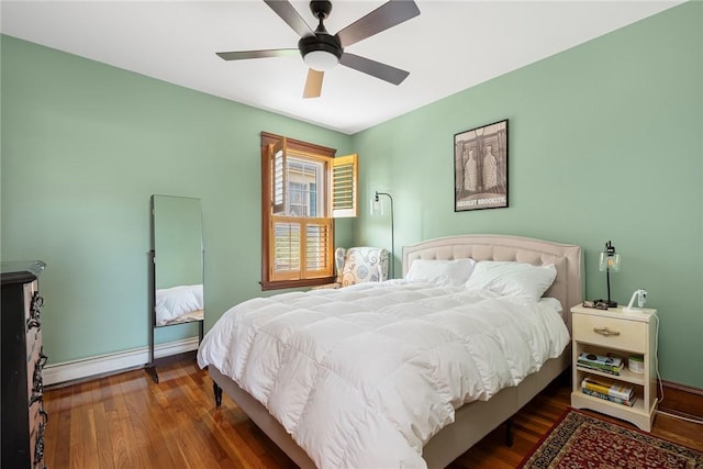 bedroom with wood finished floors and ceiling fan