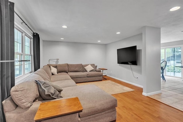 23 Blissdale Ave, Cumberland, RI 02864 - living room featuring recessed lighting, baseboards, and light wood-style floors
