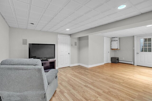 23 Blissdale Ave, Cumberland, RI 02864 - living area featuring baseboard heating, light wood-style flooring, recessed lighting, and baseboards