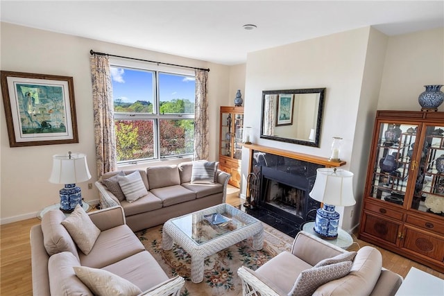 15 Hammersmith Rd Unit 19, Newport, RI 02840 - living area with wood finished floors, a premium fireplace, and baseboards