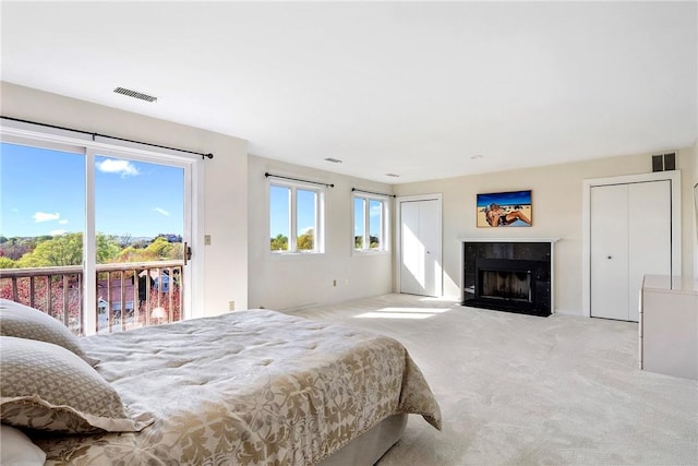 15 Hammersmith Rd Unit 19, Newport, RI 02840 - bedroom featuring carpet, a high end fireplace, access to exterior, and two closets