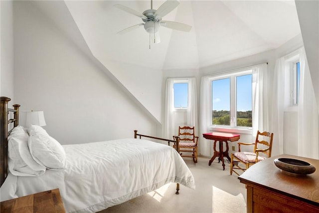 15 Hammersmith Rd Unit 19, Newport, RI 02840 - bedroom featuring light colored carpet, high vaulted ceiling, and a ceiling fan