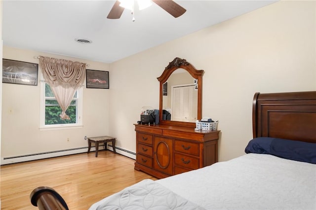 19 S Locust Ave, North Providence, RI 02911 - bedroom with light wood-type flooring, a ceiling fan, and baseboard heating
