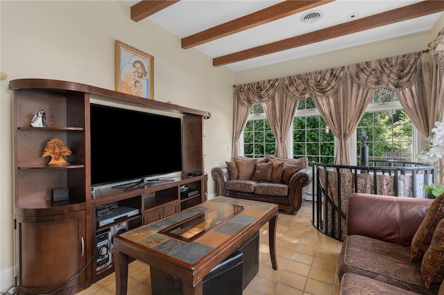 19 S Locust Ave, North Providence, RI 02911 - living room featuring beam ceiling and light tile patterned floors