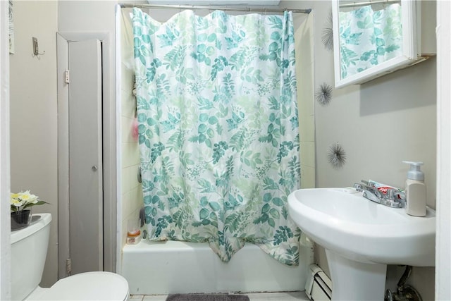 115 Division St, Pawtucket, RI 02860 - full bath with toilet, shower / bath combination with curtain, and baseboard heating
