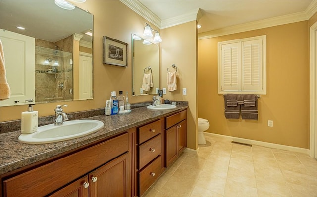 500 Mendon Rd Unit 116, Cumberland, RI 02864 - full bathroom with a stall shower, double vanity, crown molding, and tile patterned floors