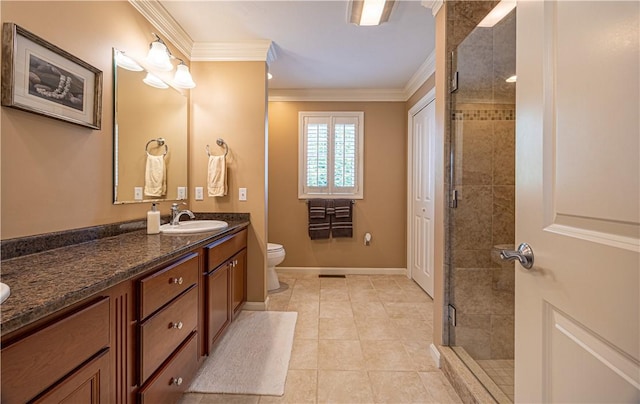 500 Mendon Rd Unit 116, Cumberland, RI 02864 - full bath with double vanity, ornamental molding, a shower stall, and tile patterned floors