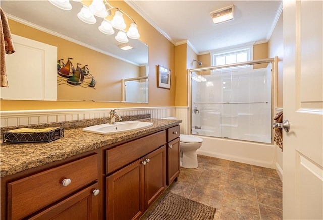 500 Mendon Rd Unit 116, Cumberland, RI 02864 - bathroom featuring vanity, shower / bath combination with glass door, and crown molding