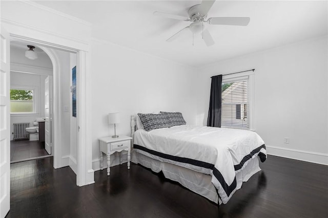 224 Raleigh Ave, Pawtucket, RI 02860 - bedroom featuring radiator, wood finished floors, baseboards, crown molding, and a ceiling fan