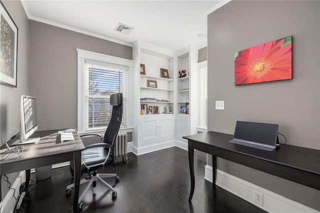 224 Raleigh Ave, Pawtucket, RI 02860 - home office with dark wood finished floors, built in features, ornamental molding, and baseboards