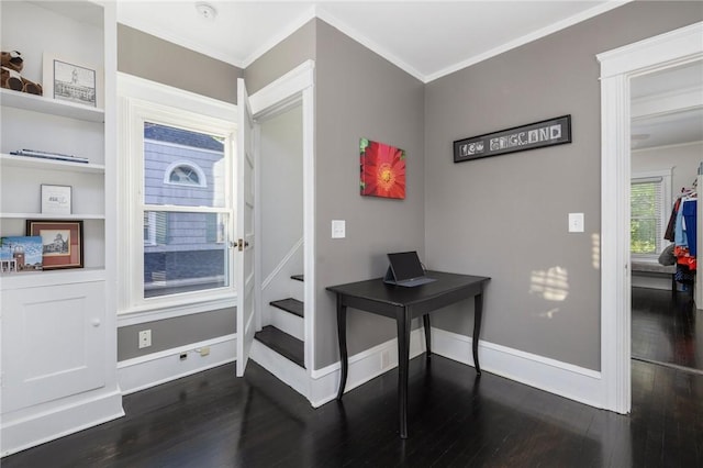 224 Raleigh Ave, Pawtucket, RI 02860 - entrance foyer with dark wood-style floors, crown molding, and baseboards