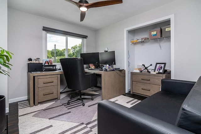 26 Ivy Hollow Ct, Cranston, RI 02921 - home office with ceiling fan, light wood finished floors, and baseboards